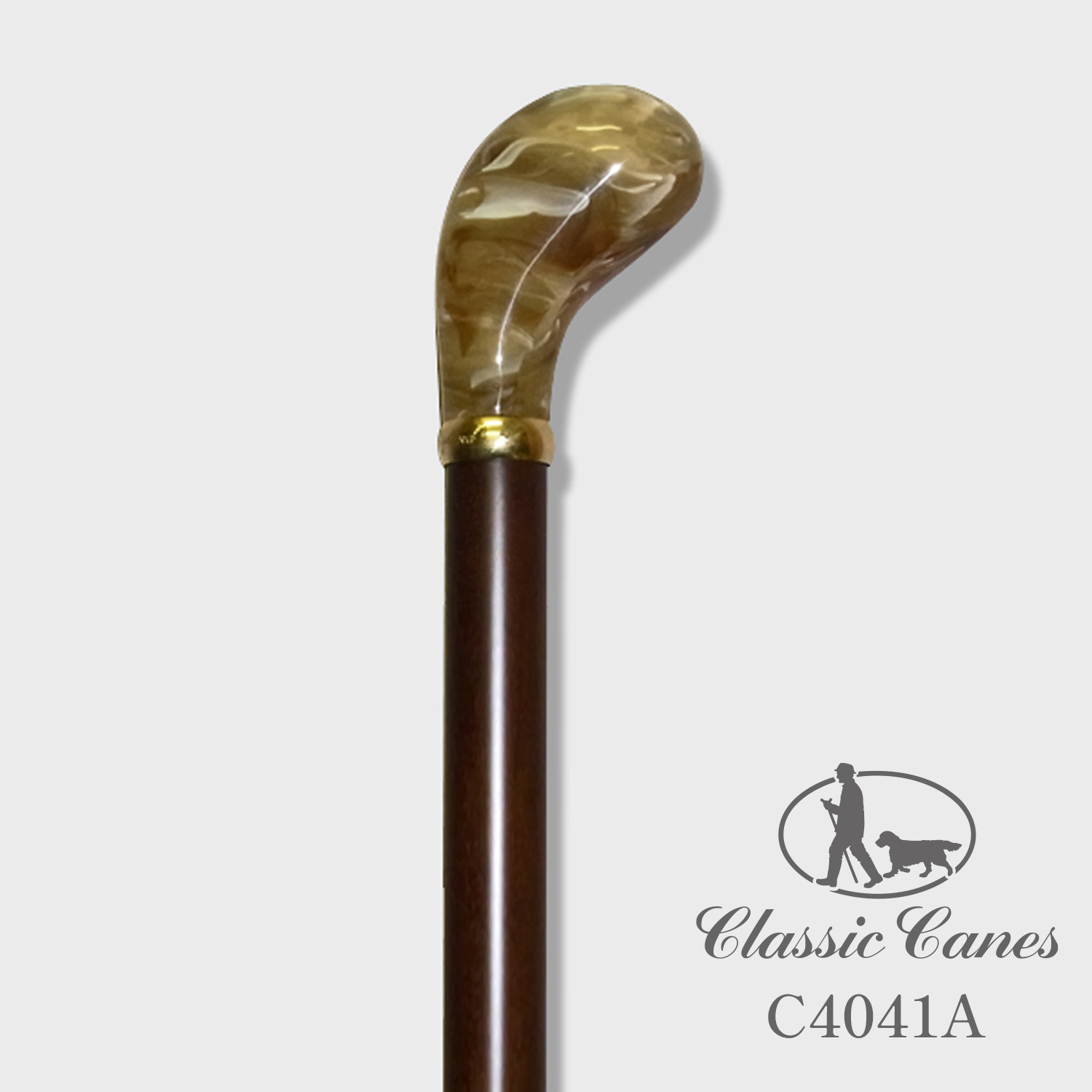 【Classic Canesステッキ】C4041A　アクリル ピストル（クリームマーブル／ブラウン）