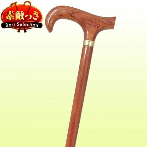 【国産木製ステッキ】 ブビンガ変形ハンドル No.35