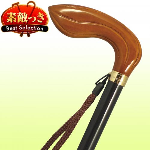 【国産木製ステッキ】 オークリーフ型ハンドルステッキ No.164