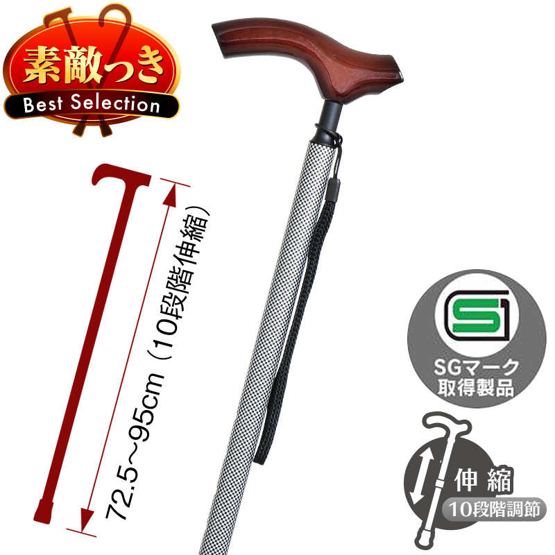 スリムネックバーズアイ伸縮式ステッキ H-86 (ブラック)